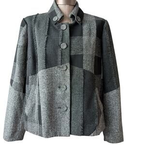 Coldwater Creek Jacket Women's Size 16 Black Black Patchwork Padded Shoulders